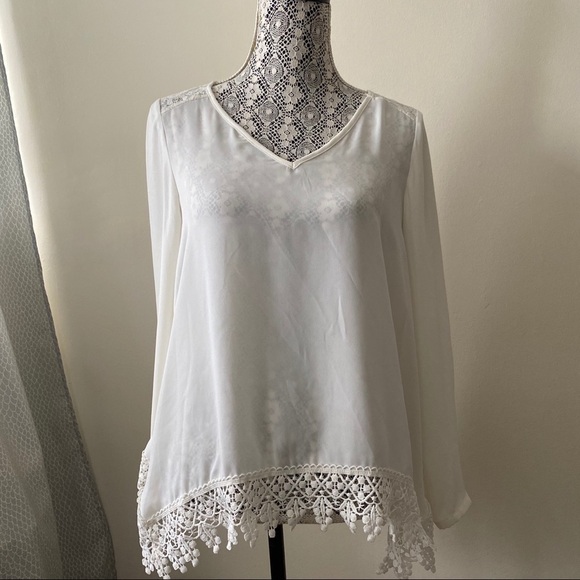 𝅺zac & Rachel White Long Sleeve Blouse Embroidered - Picture 1 of 5